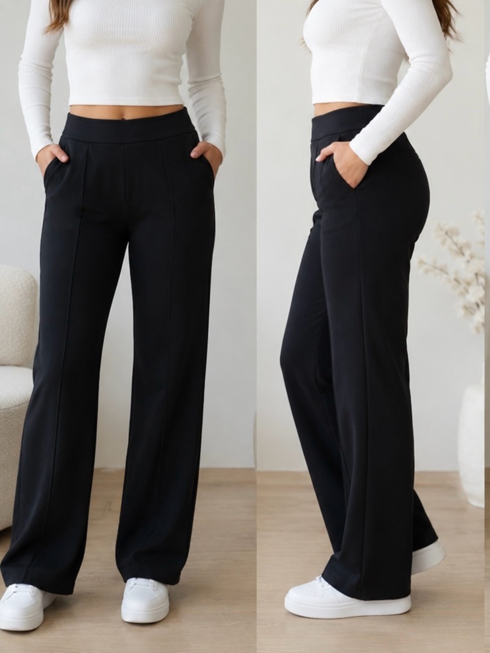 Matty M Black Wide-Leg Ponte Pants